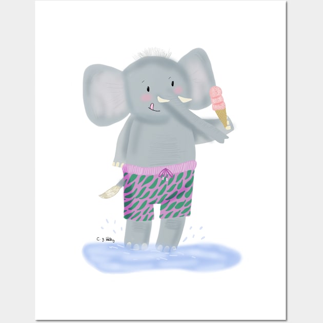 Splash little elephant Wall Art by Charlotsart